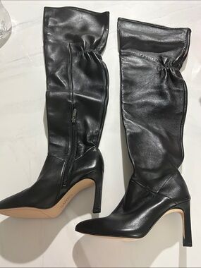 Franco Sarto Black Over-the-Knee Pointed-Toe Stiletto Boots